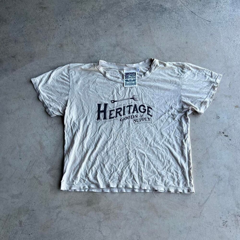 Jungmaven beige y2k heritage tee made in USA hemp women’s size S Small